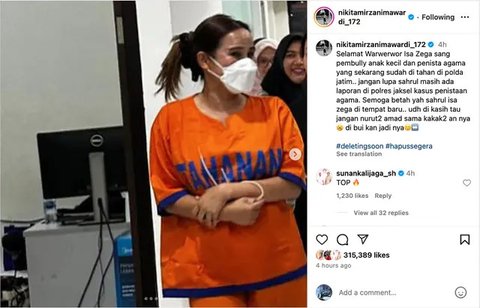 Nikita Mirzani Sebut Isa Zega Ditahan Polda Jatim, Diduga karena Bully Bayi Shandy Purnamasari