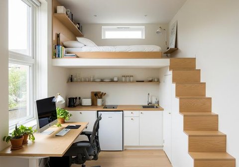 Model Rumah Mungil 4x6 Meter dengan Mezzanine. (Foto: AI)